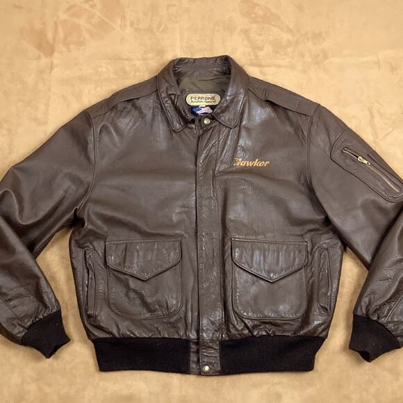 Vintage Perrone Aviation Apparel Leather A-2 Flight Bomber Jacket Size 44 - Picture 1 of 15
